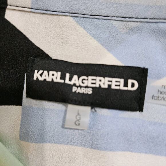 Karl Lagerfeld Top Large Black Spell-out Letter Bungee Short Sleeve Career - Picture 10 of 16